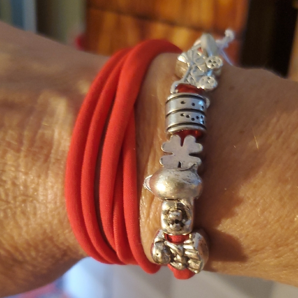 Red and Silver Wrap Charm Bracelet